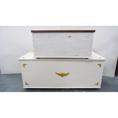 308 - Painted blanket box and a painted ship's-style storage chest.  (2)