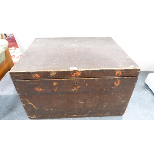 312 - Victorian pitch pine silver chest, the hinged top enclosing a later felt-lined interior, metal carry... 