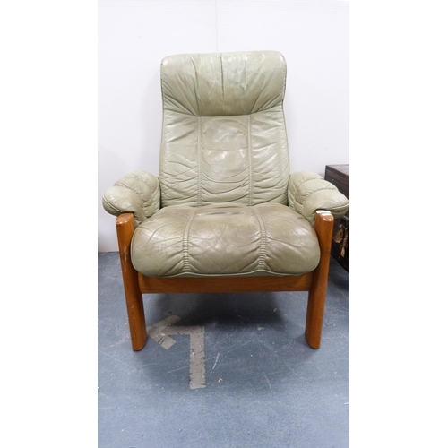 313 - Stressless by Ekornes green leather upholstered armchair.