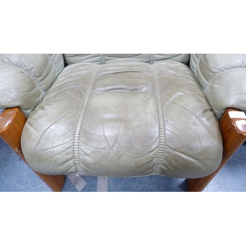 313 - Stressless by Ekornes green leather upholstered armchair.