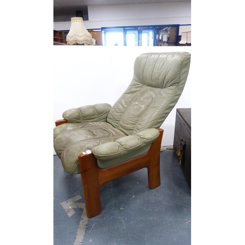 313 - Stressless by Ekornes green leather upholstered armchair.