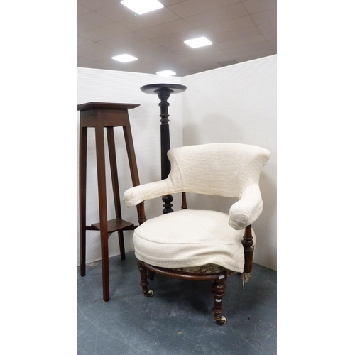 314 - Victorian mahogany open drawing room armchair with later upholstery, plant stand and a reeded mahoga... 