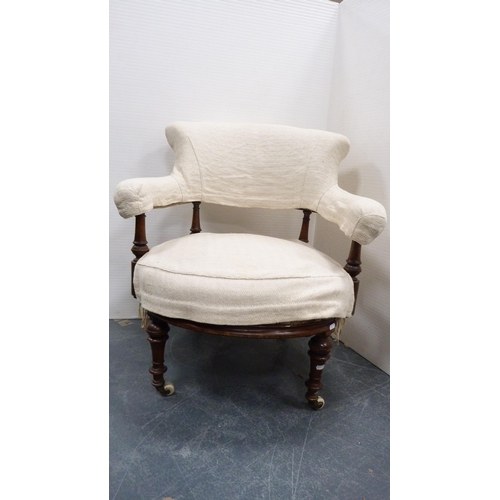 314 - Victorian mahogany open drawing room armchair with later upholstery, plant stand and a reeded mahoga... 