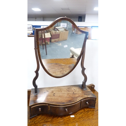 315 - 19th century mahogany shield-shaped dressing mirror, mahogany folding towel rail and a vintage oak c... 