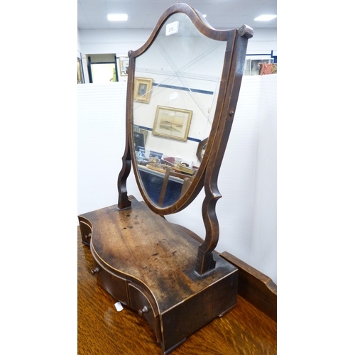 315 - 19th century mahogany shield-shaped dressing mirror, mahogany folding towel rail and a vintage oak c... 