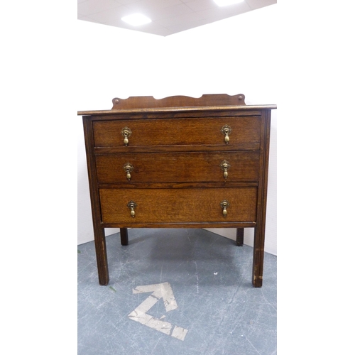 315 - 19th century mahogany shield-shaped dressing mirror, mahogany folding towel rail and a vintage oak c... 