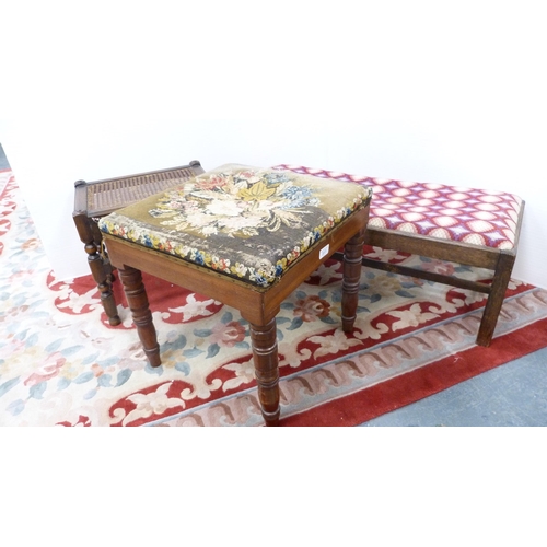 317 - Three assorted stools to include a Victorian mahogany stool with needlepoint top, bergère sto... 