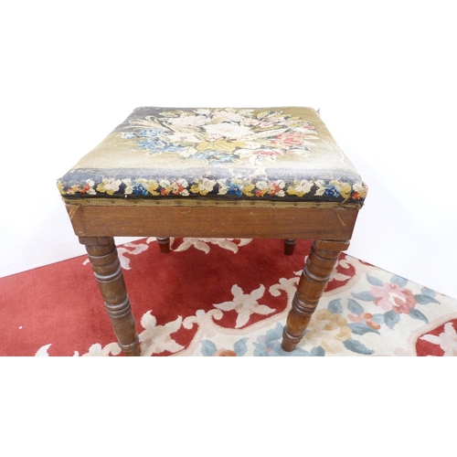 317 - Three assorted stools to include a Victorian mahogany stool with needlepoint top, bergère sto... 