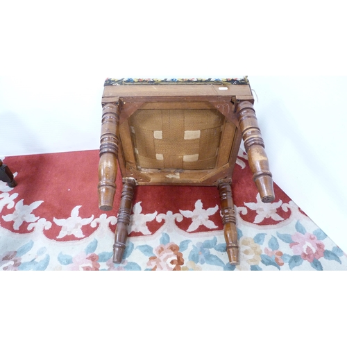 317 - Three assorted stools to include a Victorian mahogany stool with needlepoint top, bergère sto... 