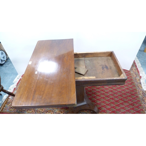 321 - Early Victorian mahogany fold-over card table on platform base.