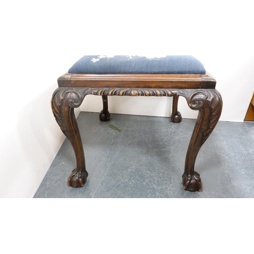 334 - Antique mahogany Chippendale-style dressing stool with floral tapestry slip-in top.