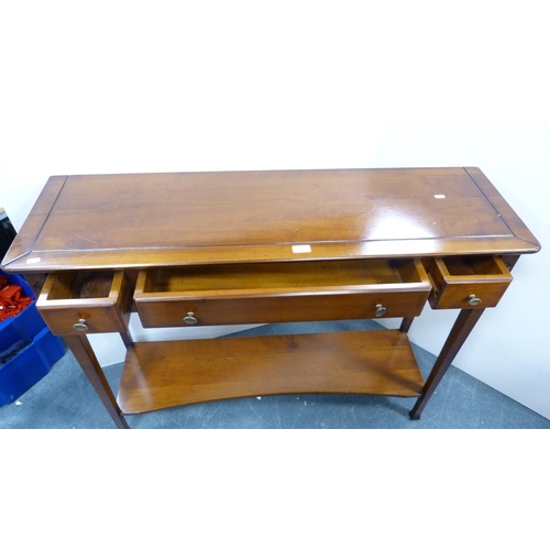 336 - Tall two-tier mahogany occasional table with undertier, and a contemporary hall table.  (2)