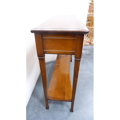 336 - Tall two-tier mahogany occasional table with undertier, and a contemporary hall table.  (2)