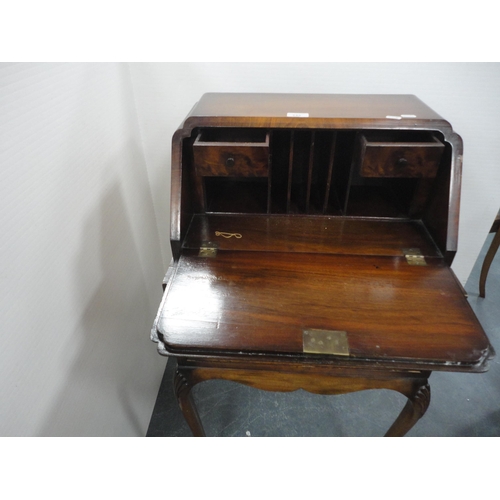 345 - Lady's figured walnut writing bureau on cabriole supports.