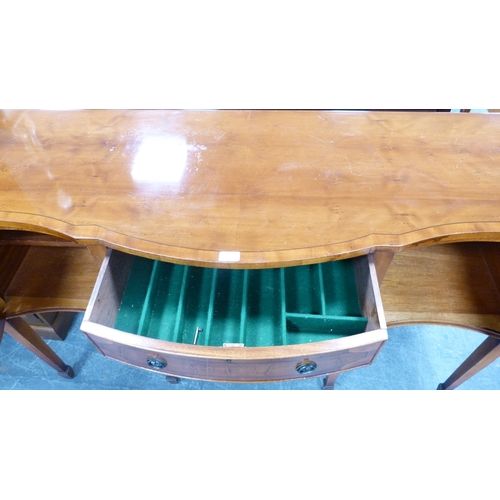 346 - Modern yew wood dining table with additional leaf and a modern yew wood serpentine sideboard.  (2)