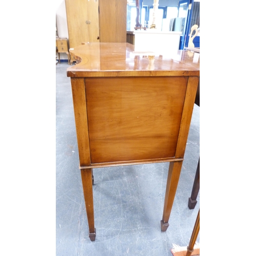 346 - Modern yew wood dining table with additional leaf and a modern yew wood serpentine sideboard.  (2)