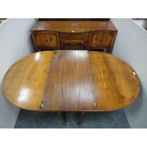 346 - Modern yew wood dining table with additional leaf and a modern yew wood serpentine sideboard.  (2)