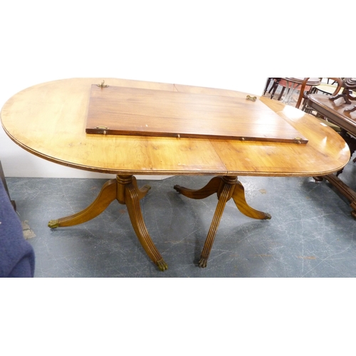 346 - Modern yew wood dining table with additional leaf and a modern yew wood serpentine sideboard.  (2)