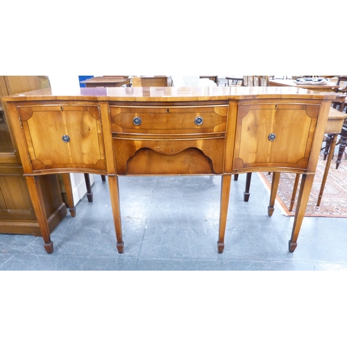 346 - Modern yew wood dining table with additional leaf and a modern yew wood serpentine sideboard.  (2)