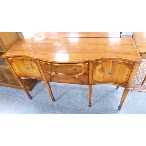 346 - Modern yew wood dining table with additional leaf and a modern yew wood serpentine sideboard.  (2)