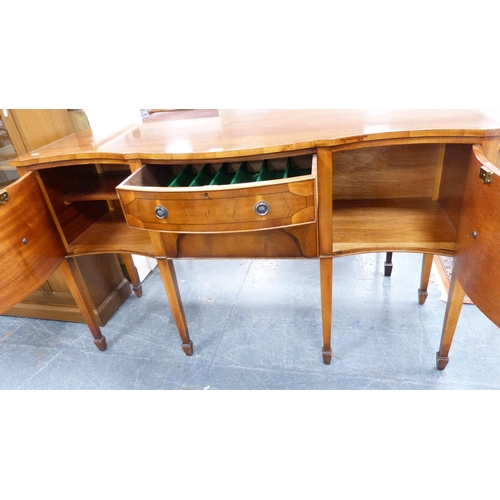 346 - Modern yew wood dining table with additional leaf and a modern yew wood serpentine sideboard.  (2)