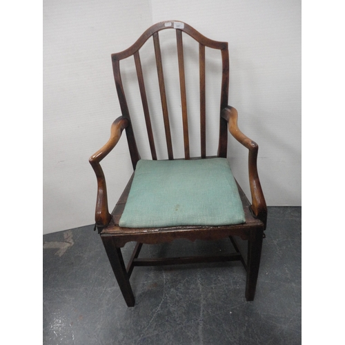 347 - Two antique mahogany Hepplewhite-style shield-back dining chairs, one with a wheatsheaf motif, and a... 