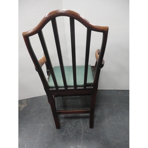 347 - Two antique mahogany Hepplewhite-style shield-back dining chairs, one with a wheatsheaf motif, and a... 