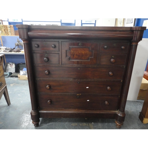 348 - 19th century Scottish mahogany chest of drawers with deep drawer flanked by short drawers above thre... 