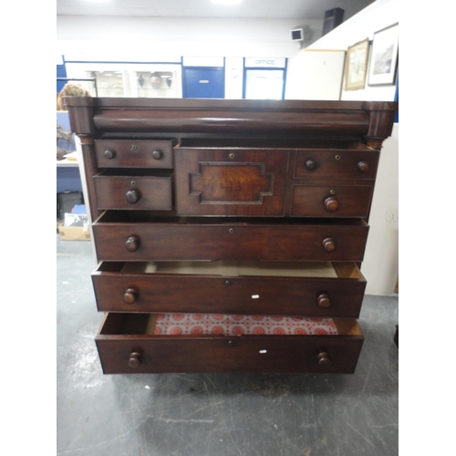 348 - 19th century Scottish mahogany chest of drawers with deep drawer flanked by short drawers above thre... 