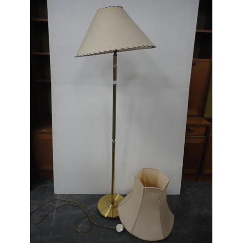 350 - Oak octagonal coffee table, a modern floor lamp with shade and an additional shade.