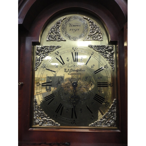 351 - Reproduction grandmother clock, the dial marked Tempus Fugit and retailed by EJ Goodfellow of Wadebr... 