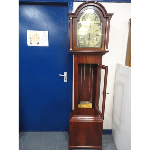 351 - Reproduction grandmother clock, the dial marked Tempus Fugit and retailed by EJ Goodfellow of Wadebr... 