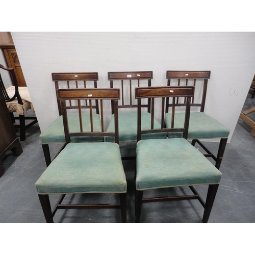 354 - Five matching 19th century mahogany bar-back dining chairs with stuff-over seats.