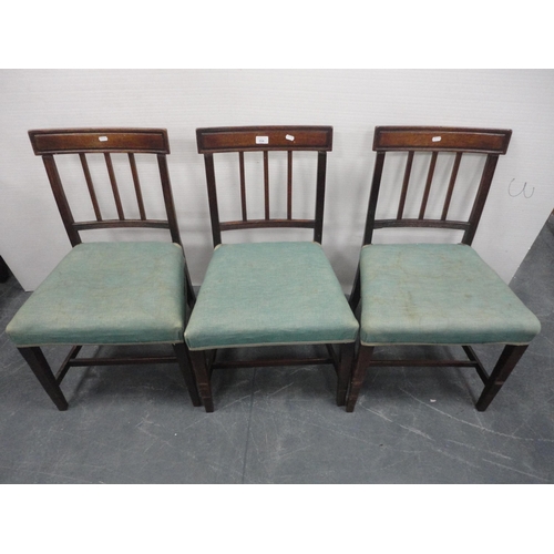 354 - Five matching 19th century mahogany bar-back dining chairs with stuff-over seats.