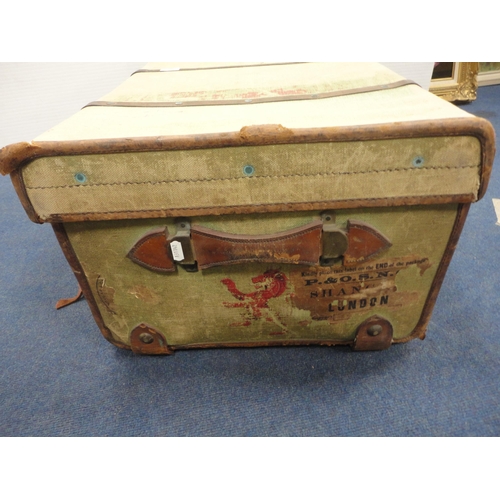 364 - Canvas and metal-bound travel trunk.