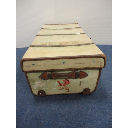 364 - Canvas and metal-bound travel trunk.