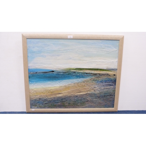 5 - Caraline Towill (Contemporary)Abstract beach sceneSigned, acrylic on canvas, 60cm x 75cm.... 