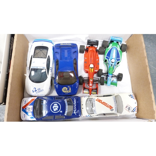 69 - Scalextric Le Mans set, assorted cars, accessories, model racing cars.