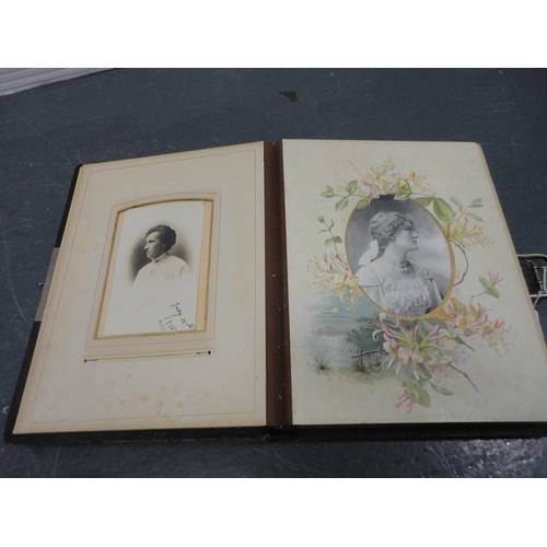 80 - Three Edwardian tooled photograph albums and contents.