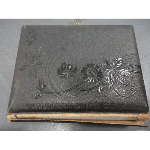 80 - Three Edwardian tooled photograph albums and contents.