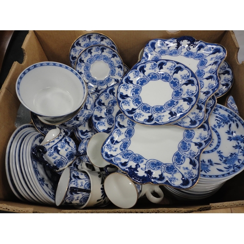 89 - Carton containing assorted teawares, blue and white ceramics, Churchill plates, part sets, set of si... 