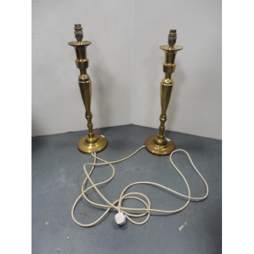 91 - Pair of brass table lamps.