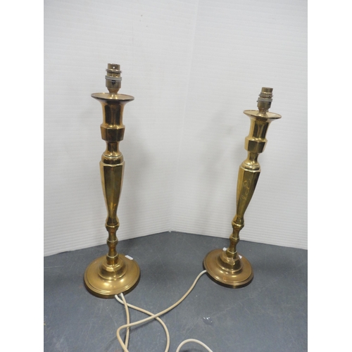 91 - Pair of brass table lamps.