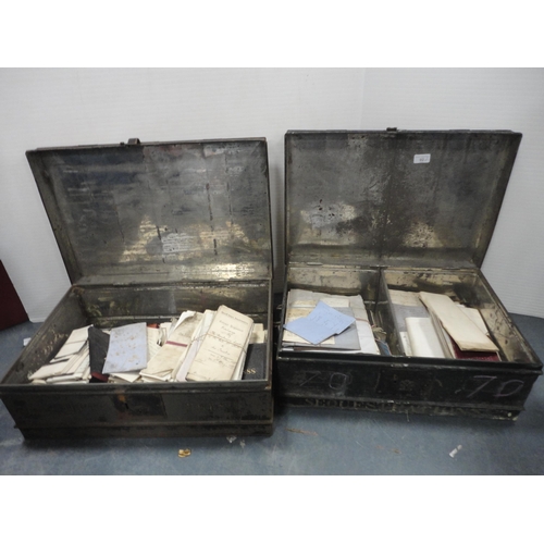 92 - Two metal deed boxes containing a large, interesting collection of legal and other documents relatin... 