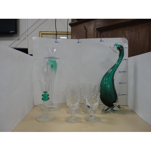 93 - Group of art glass to include a vase, jars and covers, Murano-style animal figures, crystal liqueur ... 