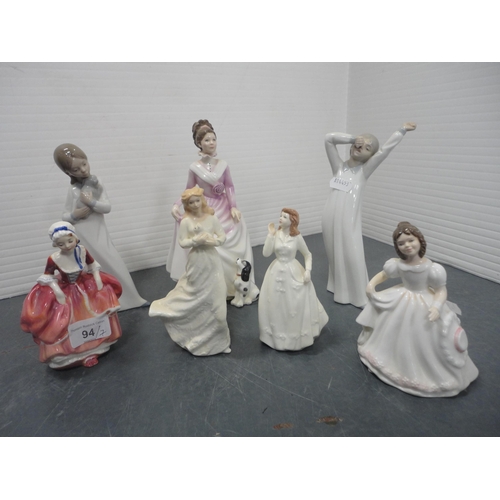 94 - Five Royal Doulton figures to include 'Joy', 'Amanda', 'Goody Two Shoes', 'Loving You' and 'Good Com... 