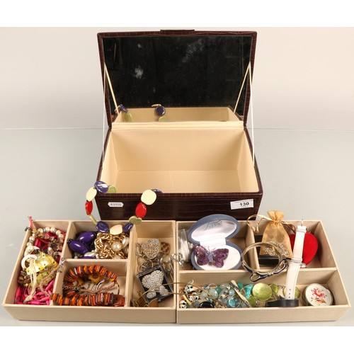 130 - Jewellery box containing assortment of costume