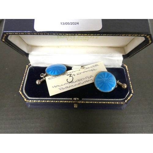 Pair of Edwardian enamel hallmarked for Birmingham cufflinks.