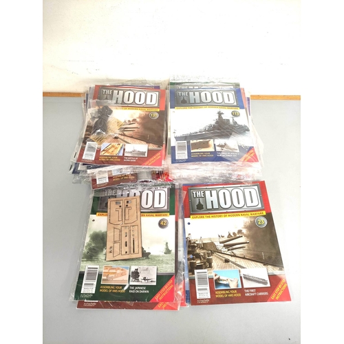 198 - Hachette Partworks. HMS Hood 1:200 scale construction magazines issues 23, 42-44 & 113-140.