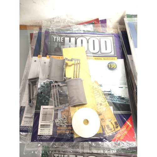 198 - Hachette Partworks. HMS Hood 1:200 scale construction magazines issues 23, 42-44 & 113-140.